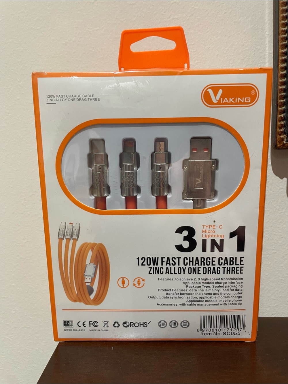 VIAKING 3-in-1 Fast Charging Cable | USB-C + Lightning + Micro USB | 120W